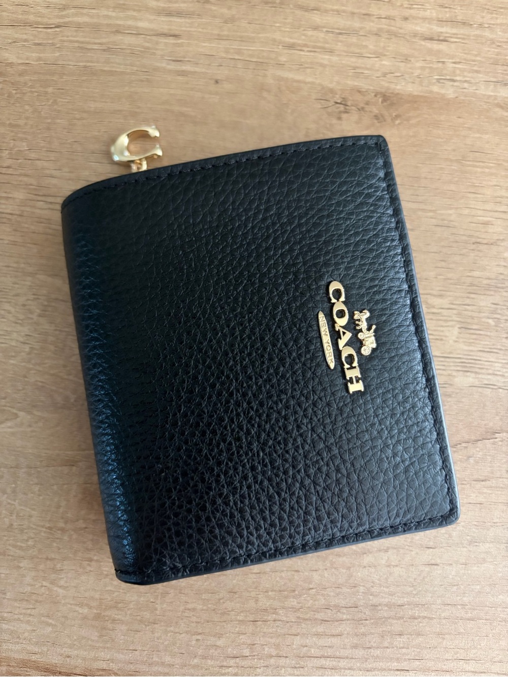 Coach Black Pebbled Wallet with Gold